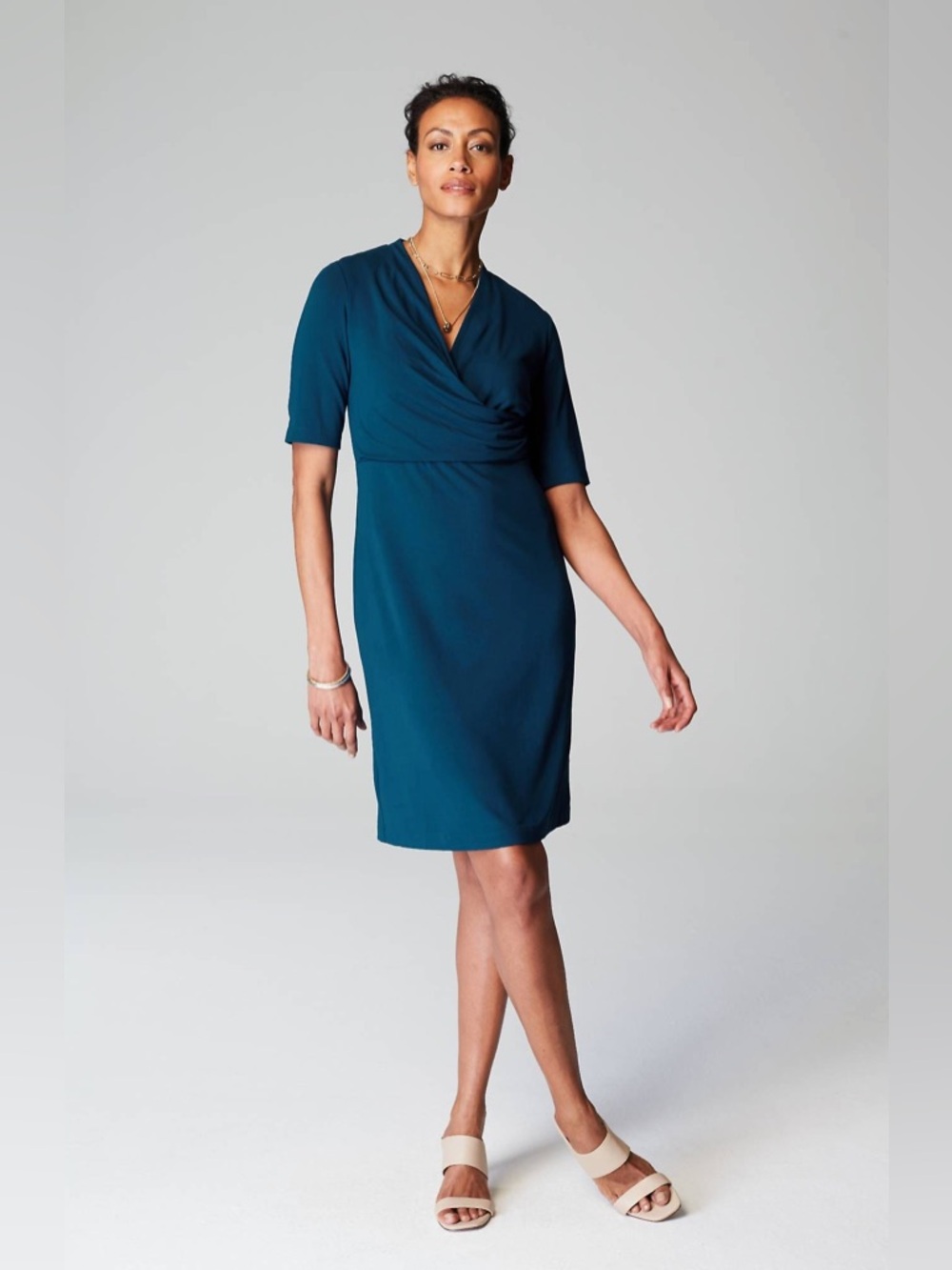 NEW J.JILL WEAREVER DRAPED TWIST-FRONT DRESS IN ATLANTIC SIZE M